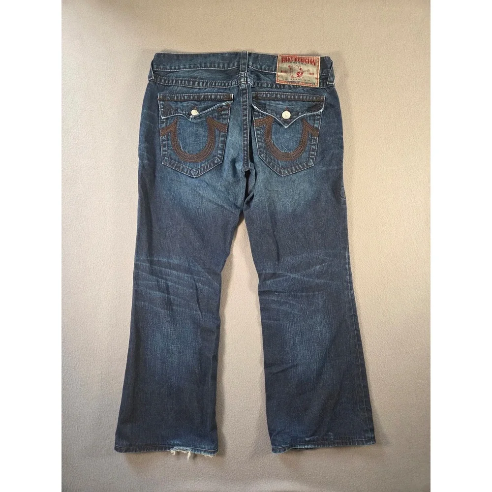 True Religion Jeans Mens 38 Rainbow Billy Dark Wash Denim Bootcut Baggy Wide Leg